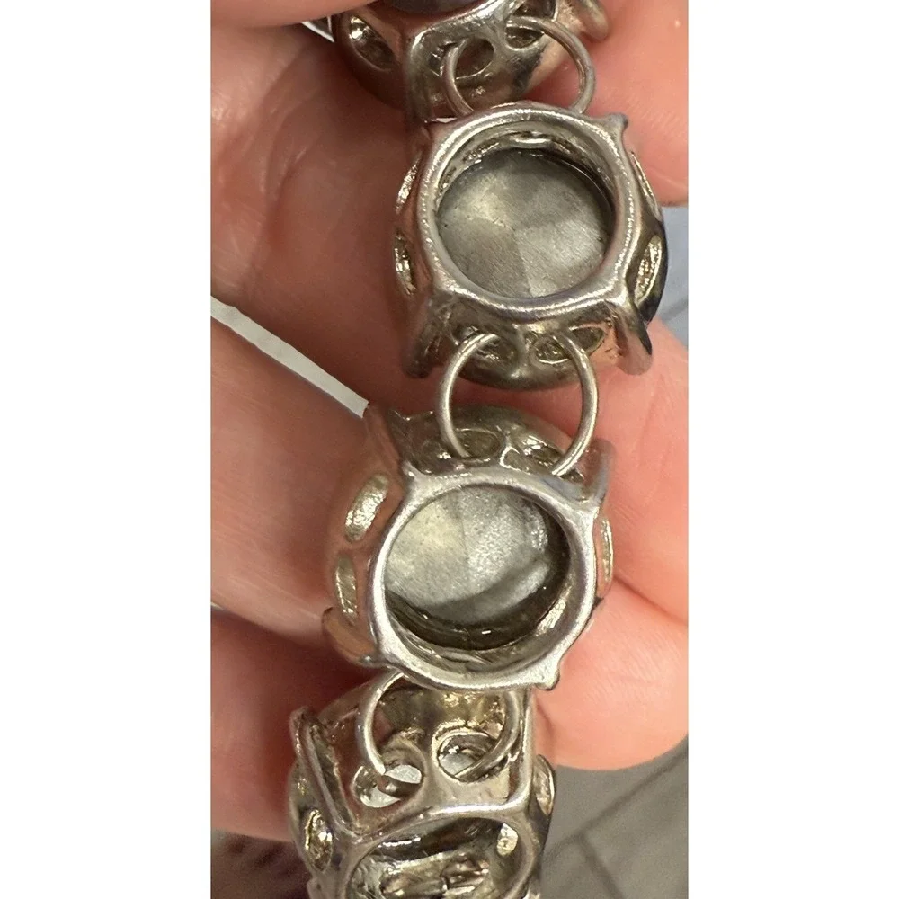Silver  Tone Crystal  Gloss Clear Jeweled Chocker‎ Chunky Estate Necklace